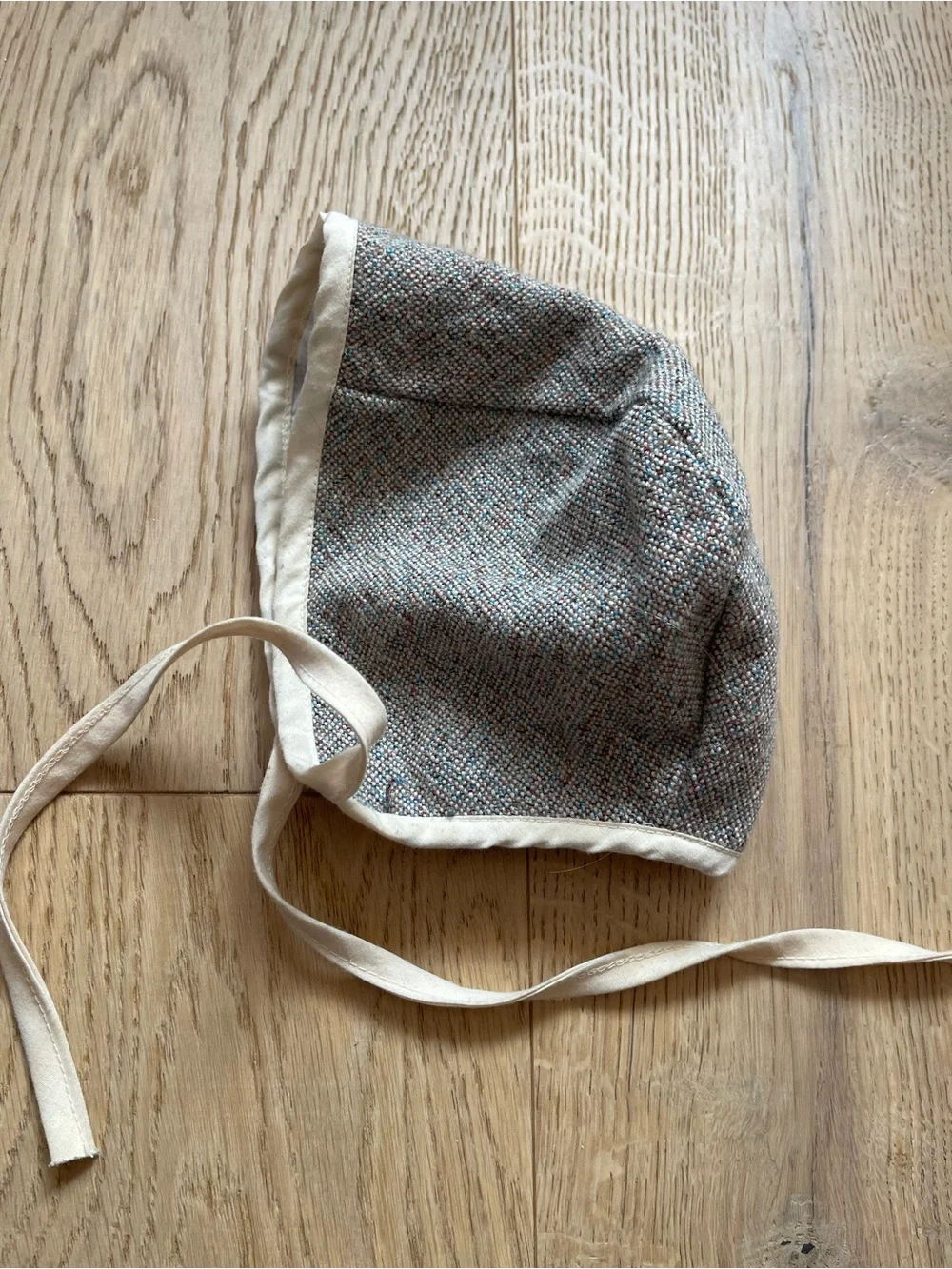 Petite Soul Tweed Textured Gray Baby Bonnet with Cream Trim